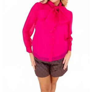 NEW BRIANNA CANNON button down bow blouse in pink